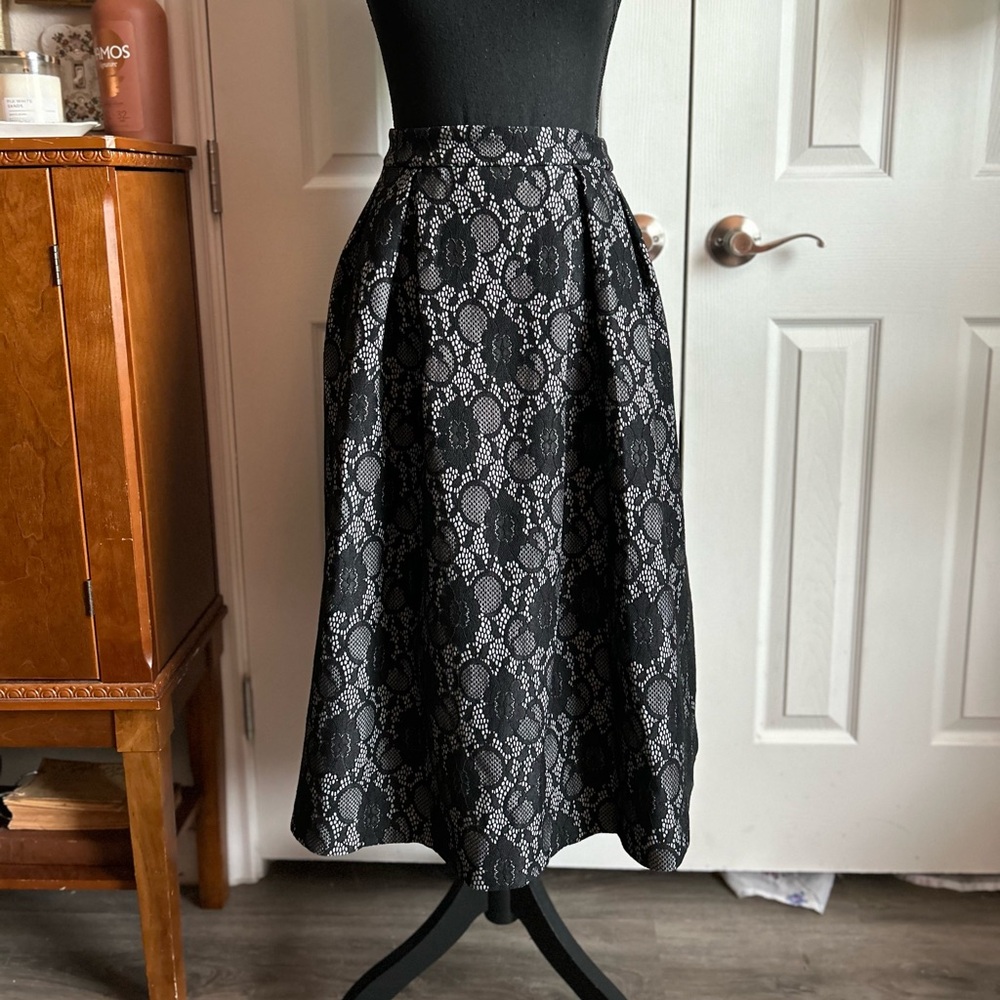 Karl Lagerfeld black lace puffy midi circle skirt